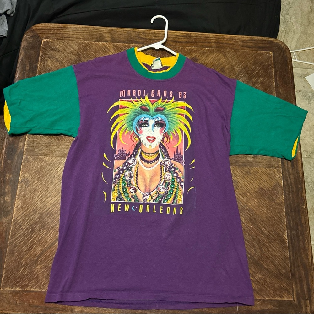 Mardi Gras 1993 Vintage Shirt Double Collar Purple Yellow and Teal Size XL